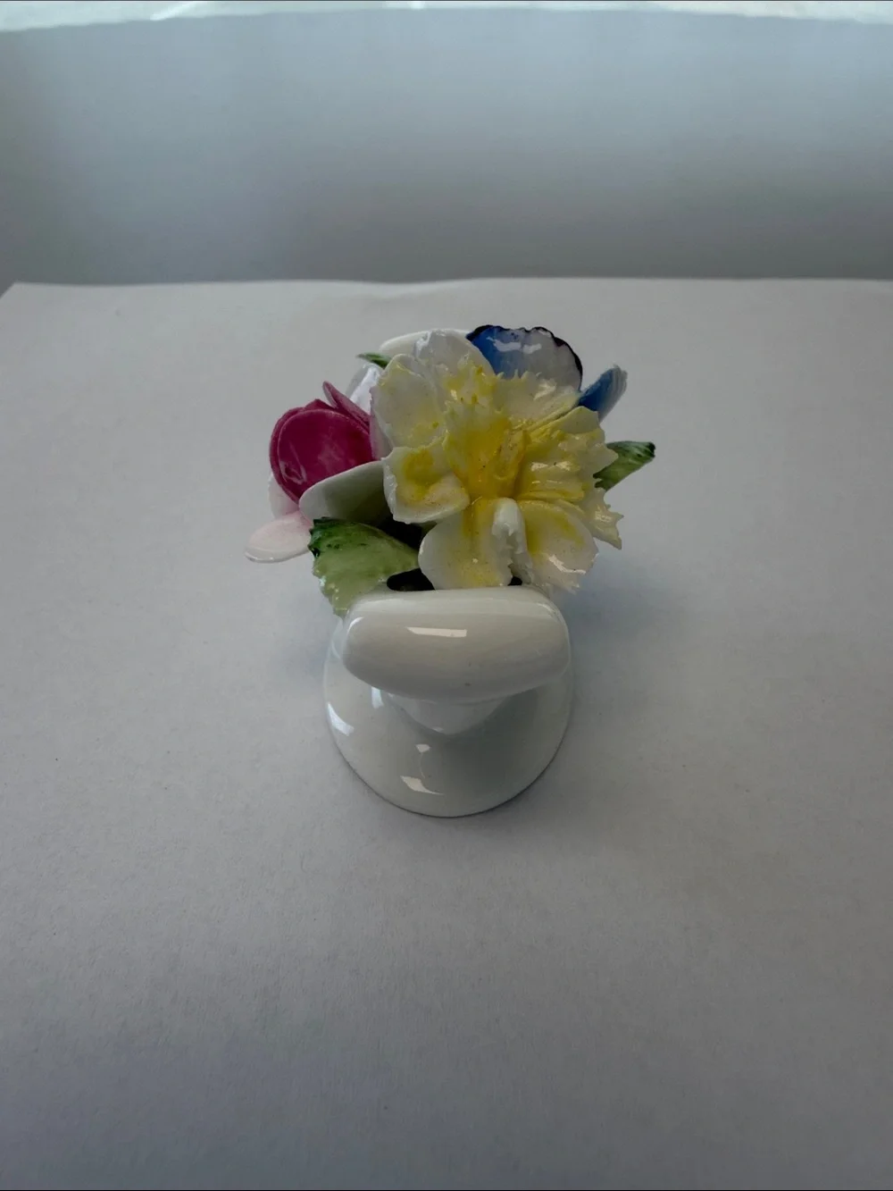 Royal Doulton White Porcelain Floral Centerpiece with Pink Rose Accent